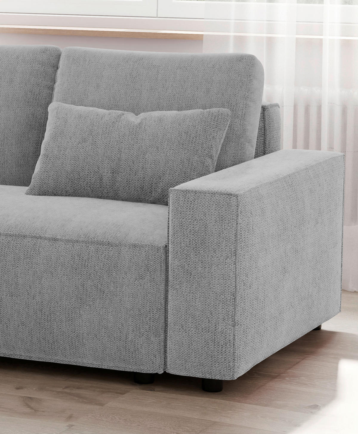 ECKSCHLAFSOFA in Chenille Silberfarben  - Silberfarben/Schwarz, Modern, Kunststoff/Textil (154/247cm) - Livetastic