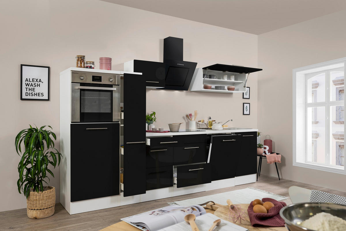KÜCHENBLOCK 310 cm   in Schwarz, Weiss  - Weiss/Edelstahlfarben, Konventionell, Holzwerkstoff/Metall (310cm) - Respekta