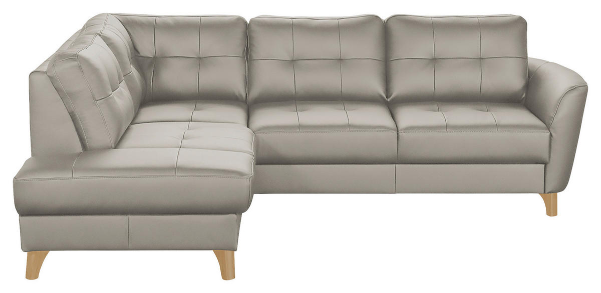 ECKSOFA in Lederlook Echtleder Platinfarben  - Platinfarben/Buchefarben, Design, Leder/Holz (190/236cm) - Livetastic
