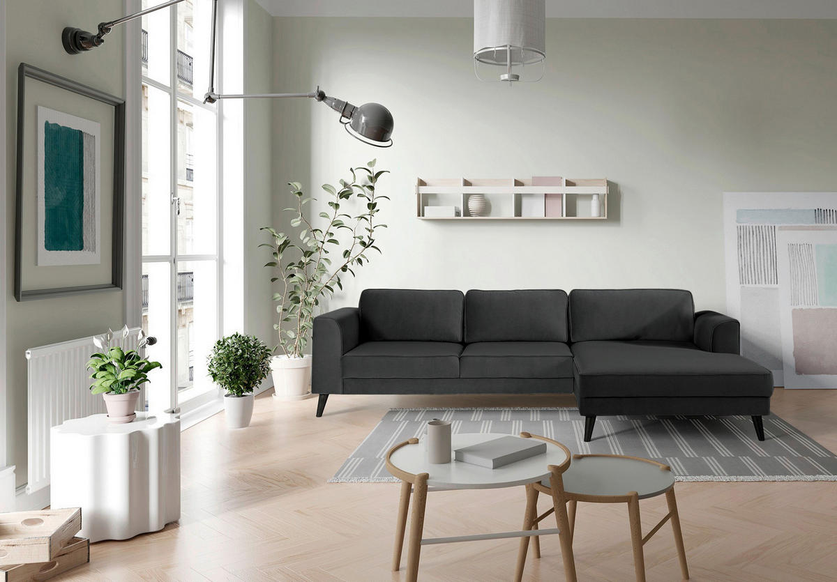 ECKSOFA in Velours Anthrazit  - Wengefarben/Anthrazit, Modern, Holz/Textil (277/167cm) - Trendmanufaktur