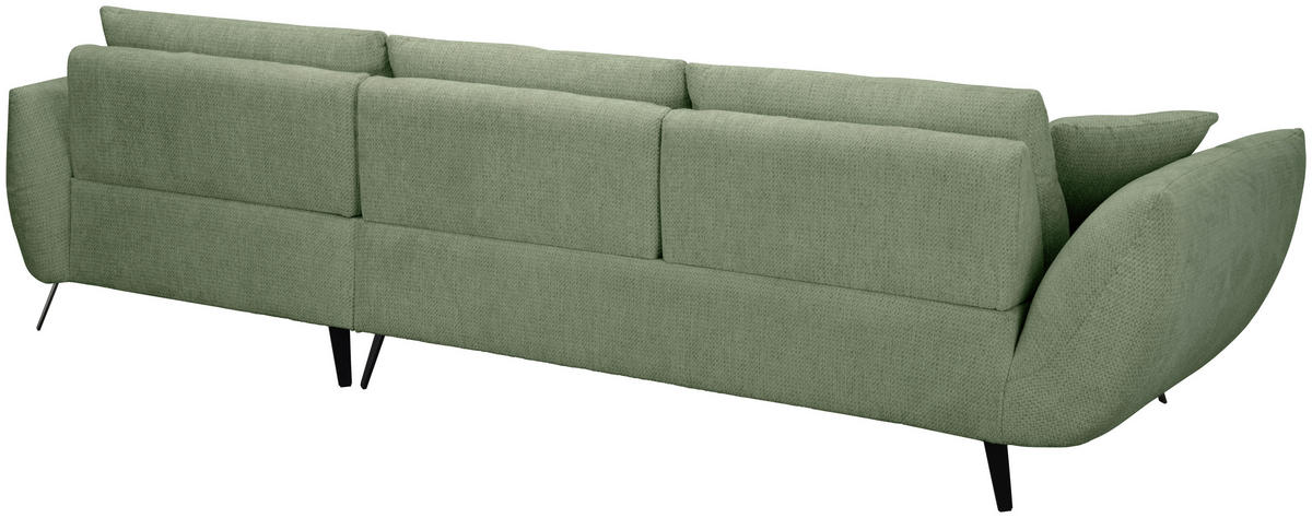 ECKSOFA Salbeigrün Chenille Armlehnenkissen, Rücken echt, Sitztiefenverstellung  - Salbeigrün/Schwarz, KONVENTIONELL, Textil/Metall (215/313cm) - Hom`in
