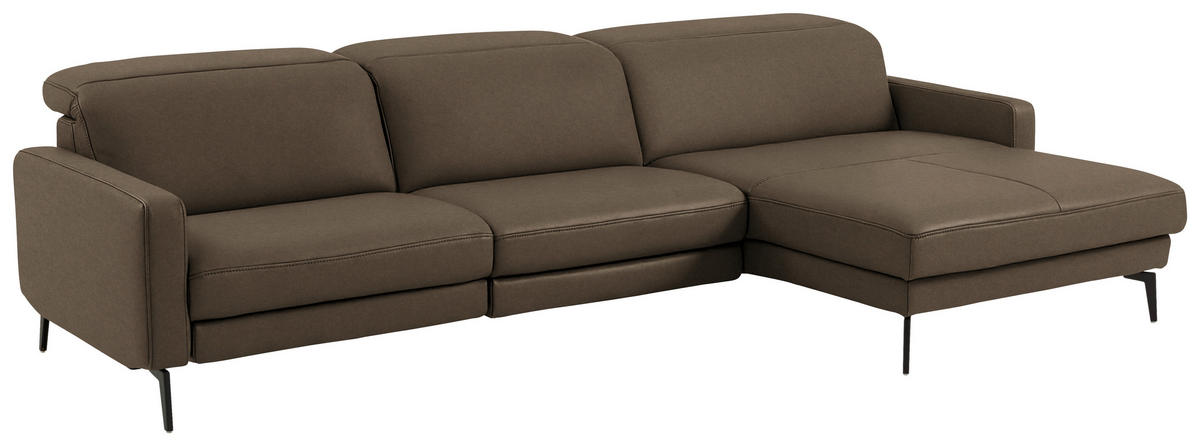 ECKSOFA  Echtleder Braun  - Schwarz/Braun, Design, Leder/Metall (323/179cm) - Dieter Knoll
