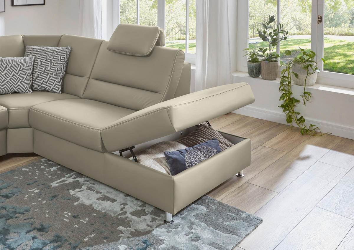 ECKSOFA in Echtleder Ecru  - Ecru/Beige, Design, Leder/Metall (288/249cm) - Beldomo Premium
