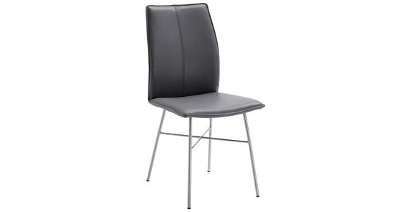 STUHL Echtleder Grau, Edelstahlfarben  - Edelstahlfarben/Grau, Design, Leder/Metall (46/93/57cm) - Dieter Knoll