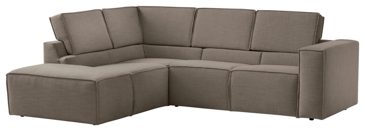 ECKSOFA Struktur Grau, Taupe  - Taupe/Schwarz, Modern, Kunststoff/Textil (220/275cm) - Trendmanufaktur