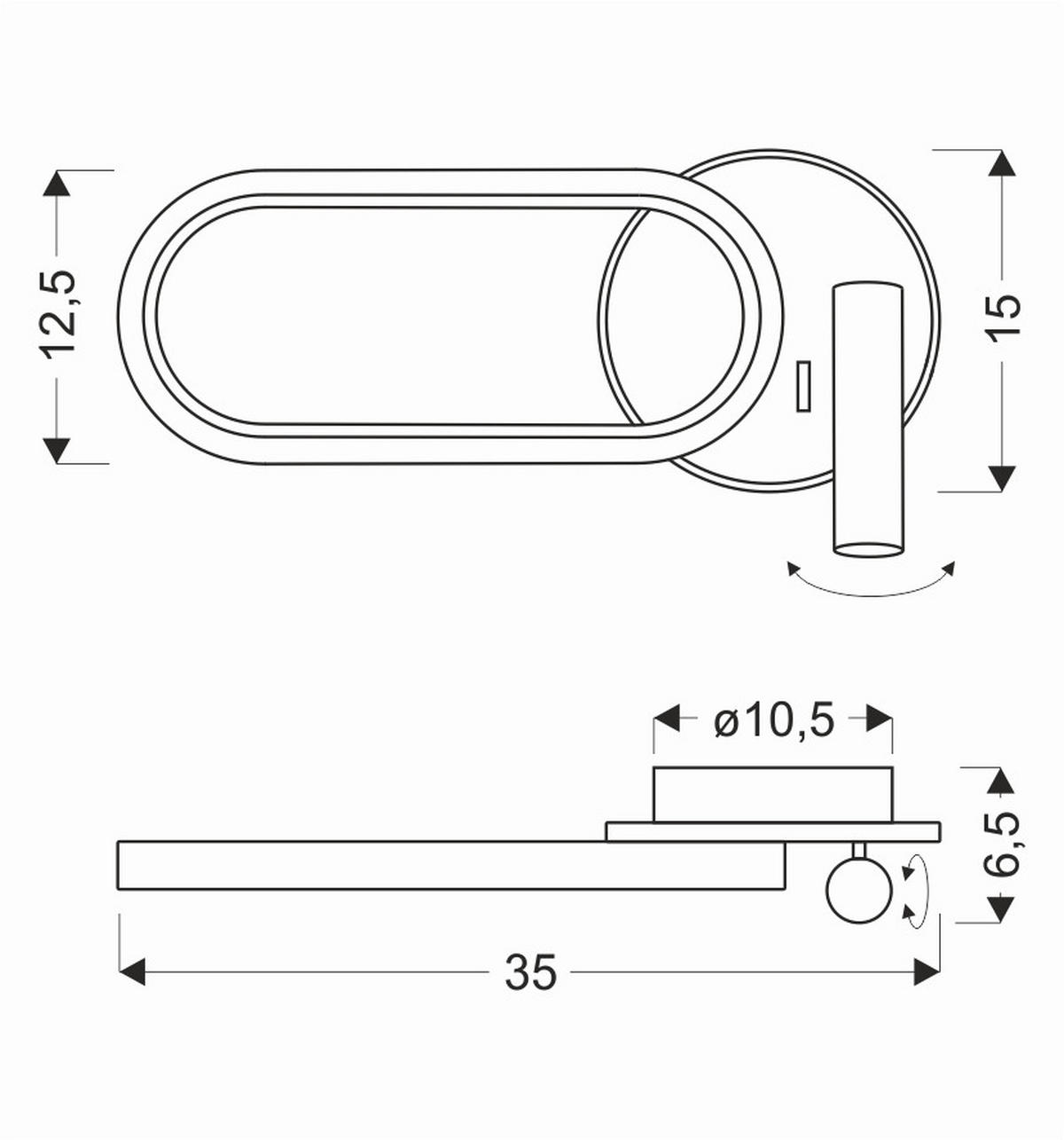 LED-WANDLEUCHTE 35/6.5/15 cm   - Goldfarben/Weiß, KONVENTIONELL, Kunststoff/Metall (35/6.5/15cm)