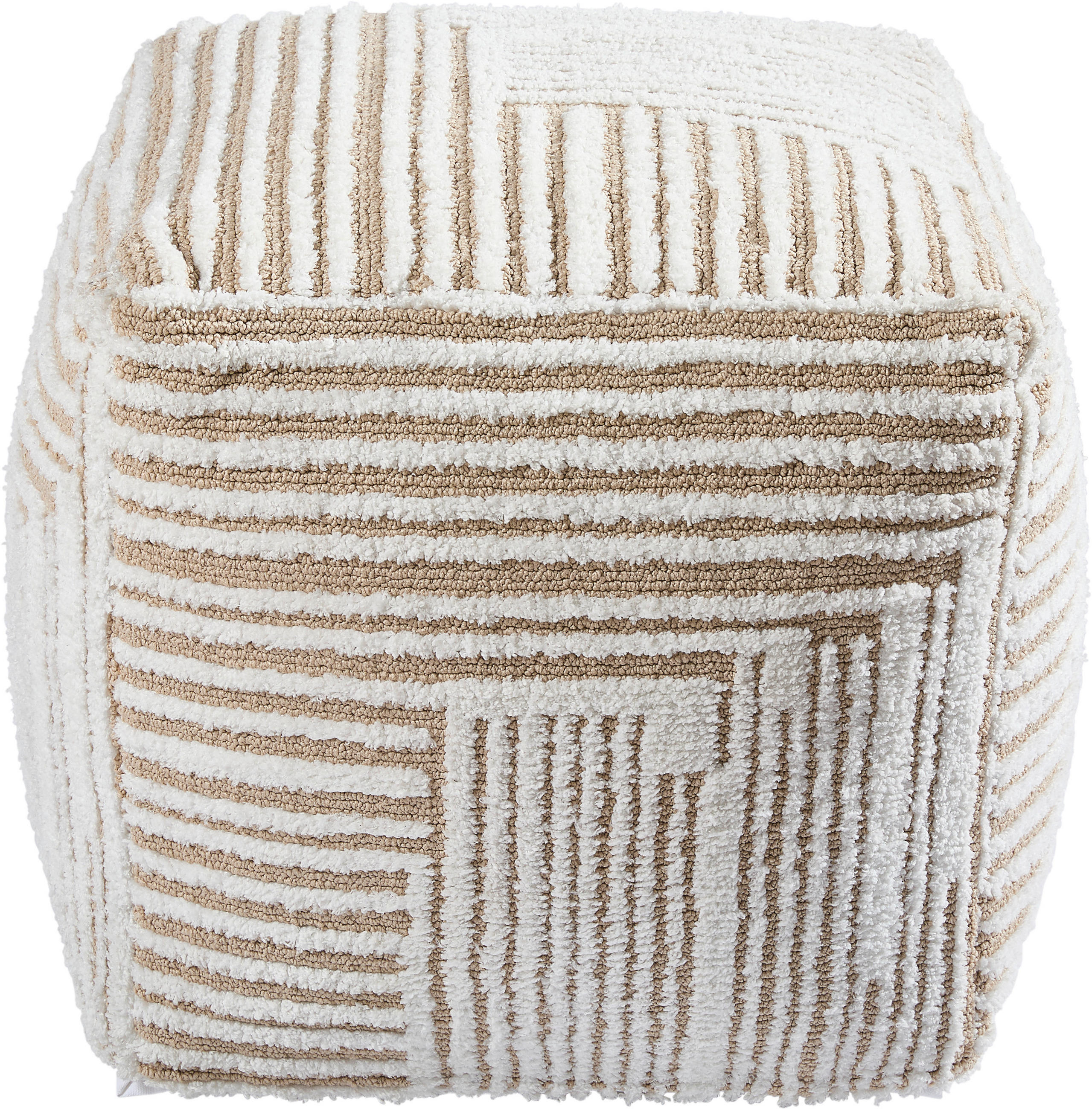 POUF Mikrofaser geometrisch Beige 45/45/45 cm  - Beige/Weiß, Trend, Textil (45/45/45cm) - Novel