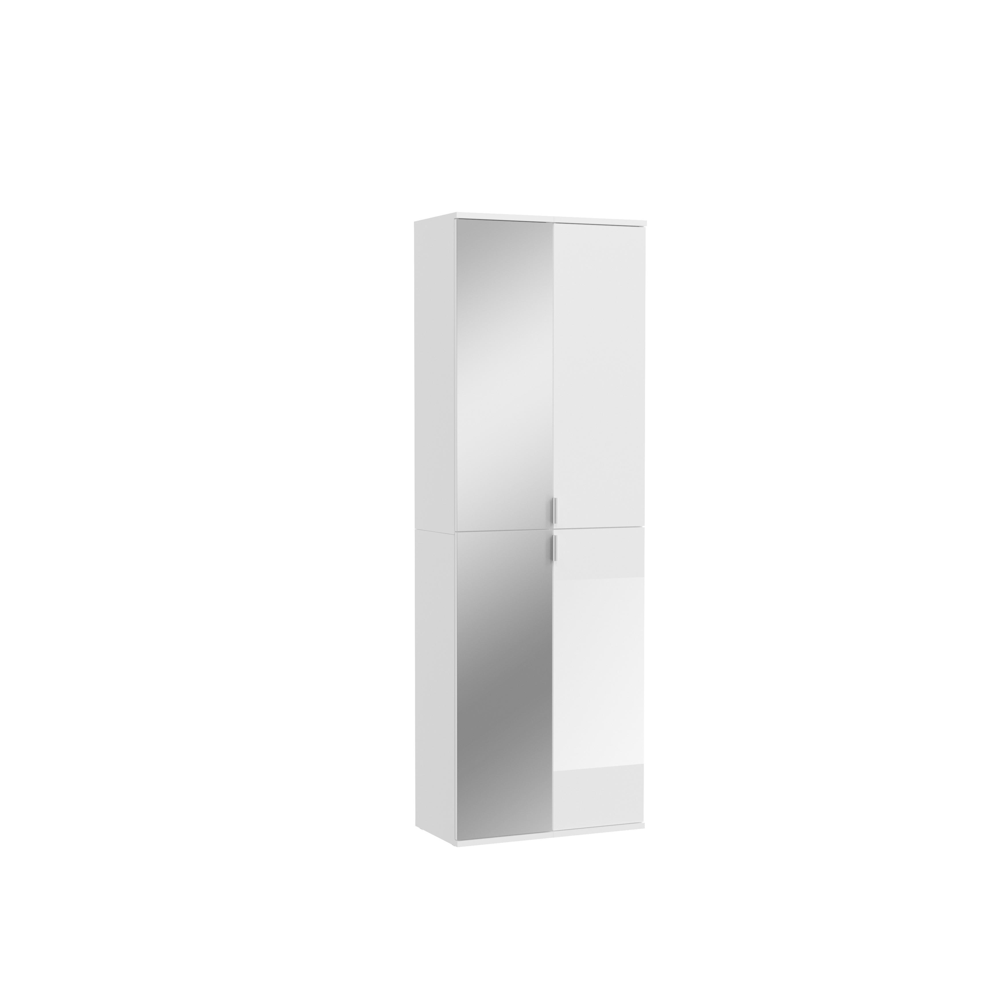 DREHTÜRENSCHRANK 4-türig Weiß  - Chromfarben/Weiß Hochglanz, MODERN, Glas/Holzwerkstoff (60/193/34cm) - MID.YOU