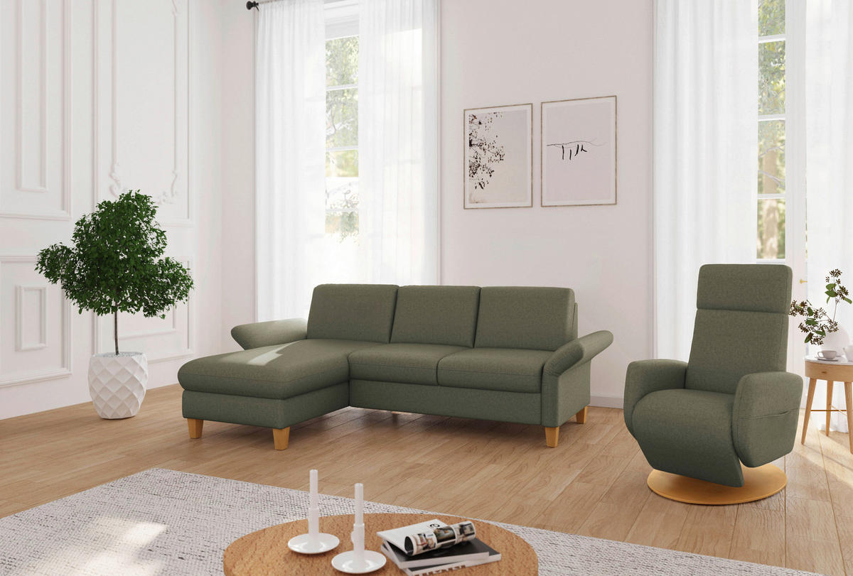 ECKSOFA ROCHELLE E Olivgrün Flachgewebe  - Eichefarben/Olivgrün, KONVENTIONELL, Holz/Textil (164/251cm) - Sit & More