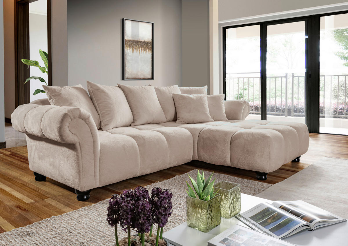 ECKSOFA Beige Plüsch  - Dunkelbraun/Beige, KONVENTIONELL, Holz/Textil (288/190cm) - Carryhome