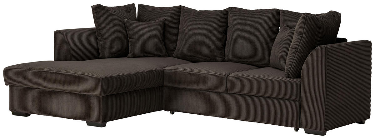 ECKSOFA in Cord Dunkelbraun  - Dunkelbraun/Schwarz, Design, Kunststoff/Textil (174/259cm) - Cantus