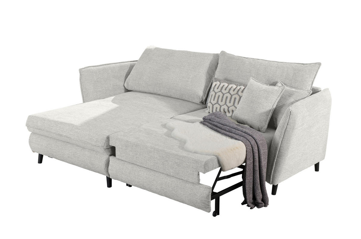 ECKSOFA inkl. Funktionen Hellgrau Struktur  - Hellgrau/Schwarz, Design, Holz/Textil (245/161cm) - Stylife