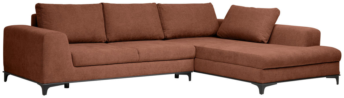 ECKSOFA inkl. Funktionen Terracotta Webstoff Rückenkissen, Bettkasten, Schlaffunktion, Rücken echt  - Wengefarben/Terracotta, Design, Holz/Textil (314/211cm) - Stylife