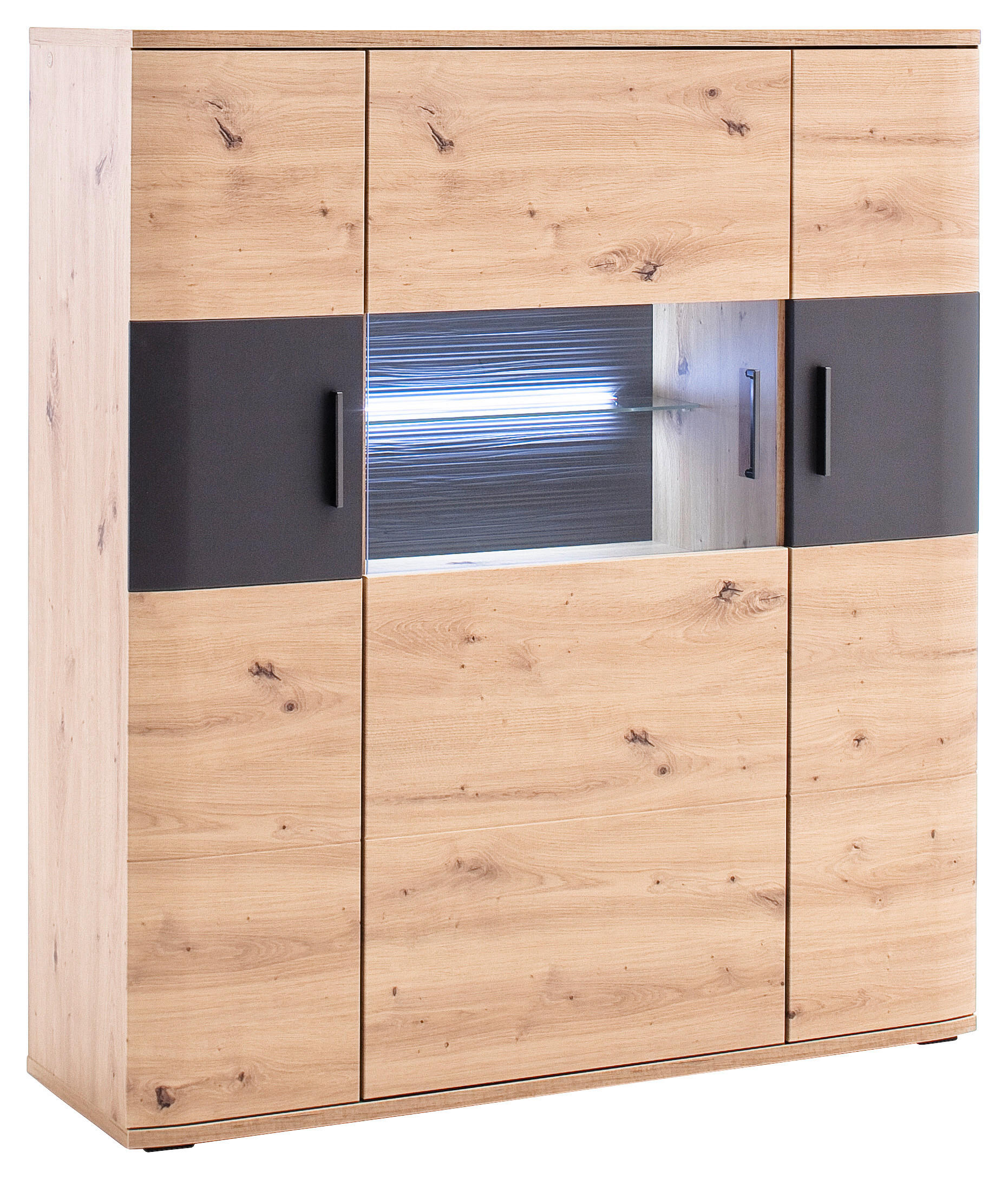 VYSOKÁ KOMODA, antracitová, čiré, barvy dubu, 120/134/37 cm - barvy dubu/černá, Design, kov/kompozitní dřevo (120/134/37cm) - Livetastic