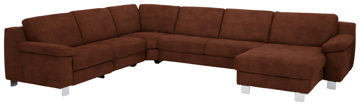 WOHNLANDSCHAFT in Mikrofaser Hellbraun  - Chromfarben/Hellbraun, Design, Textil/Metall (278/364/166cm) - Valdera