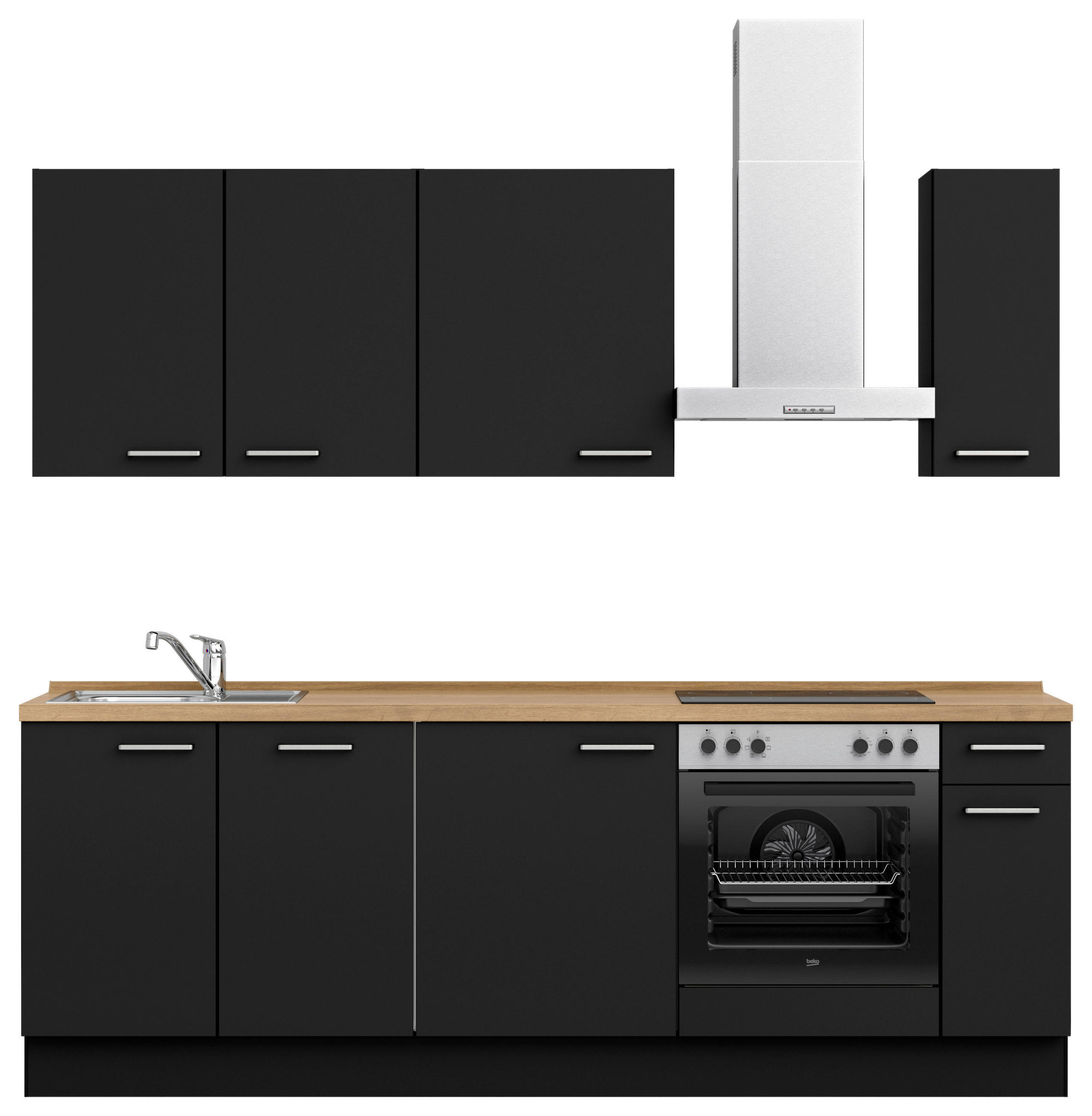 KÜCHENLEERBLOCK 240 cm   in Schwarz, Eichefarben  - Edelstahlfarben/Eichefarben, MODERN, Holzwerkstoff/Metall (240cm) - Nobilia