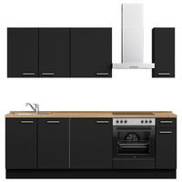 KÜCHENLEERBLOCK 240 cm   in Schwarz, Eichefarben  - Edelstahlfarben/Eichefarben, MODERN, Holzwerkstoff/Metall (240cm) - Nobilia