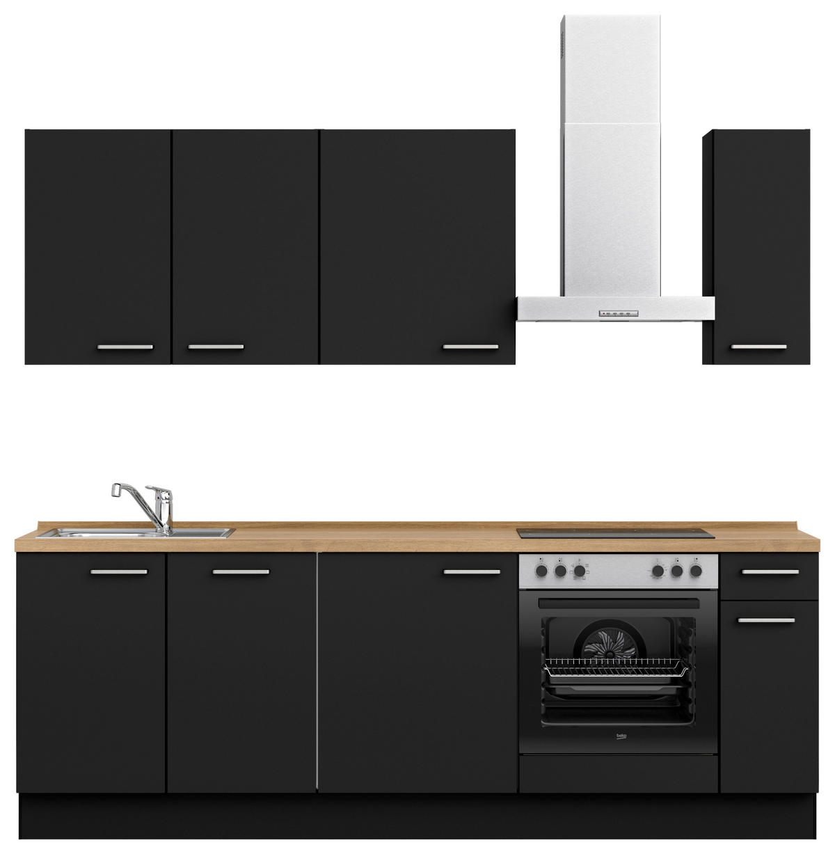 KÜCHENLEERBLOCK 240 cm   in Schwarz, Eichefarben  - Edelstahlfarben/Eichefarben, MODERN, Holzwerkstoff/Metall (240cm) - Nobilia