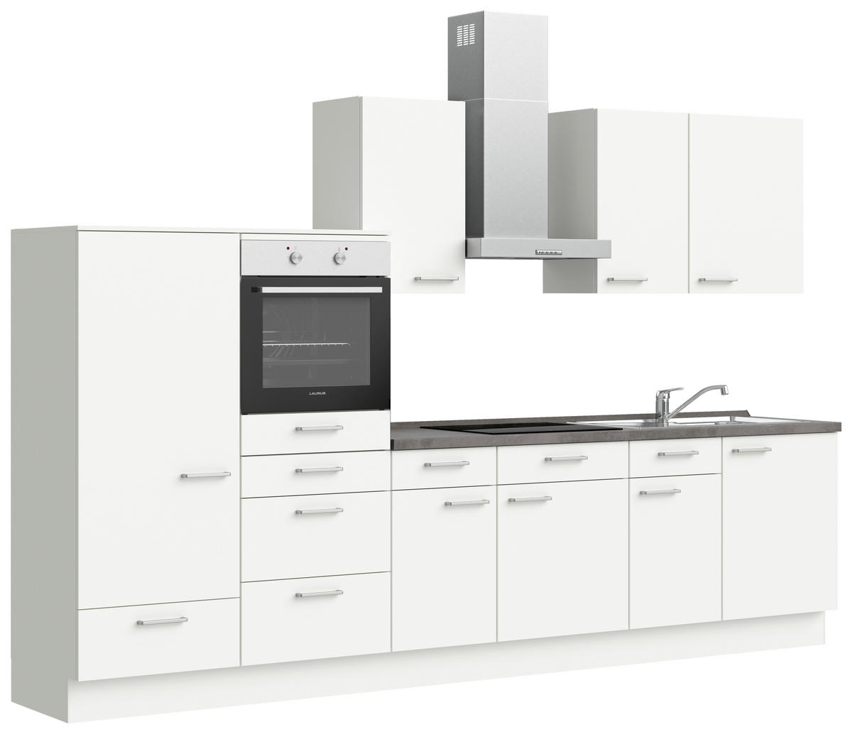 KÜCHENLEERBLOCK 330 cm   in Weiß, Schieferfarben  - Schieferfarben/Edelstahlfarben, MODERN, Holzwerkstoff/Metall (330cm) - Nobilia