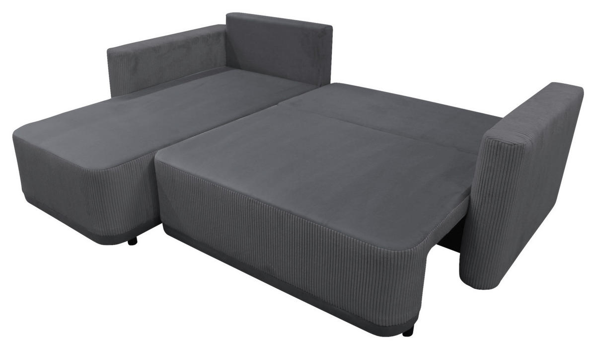 ECKSOFA STELLA Dunkelgrau Plüsch Rückenkissen, Bettkasten  - Dunkelgrau/Schwarz, Design, Kunststoff/Textil (166/234cm) - MID.YOU