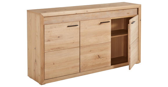 SIDEBOARD Asteiche furniert, massiv Beleuchtung, Einlegeböden  - Schwarz, KONVENTIONELL, Holz/Holzwerkstoff (170,6/92,2/41cm) - Cantus