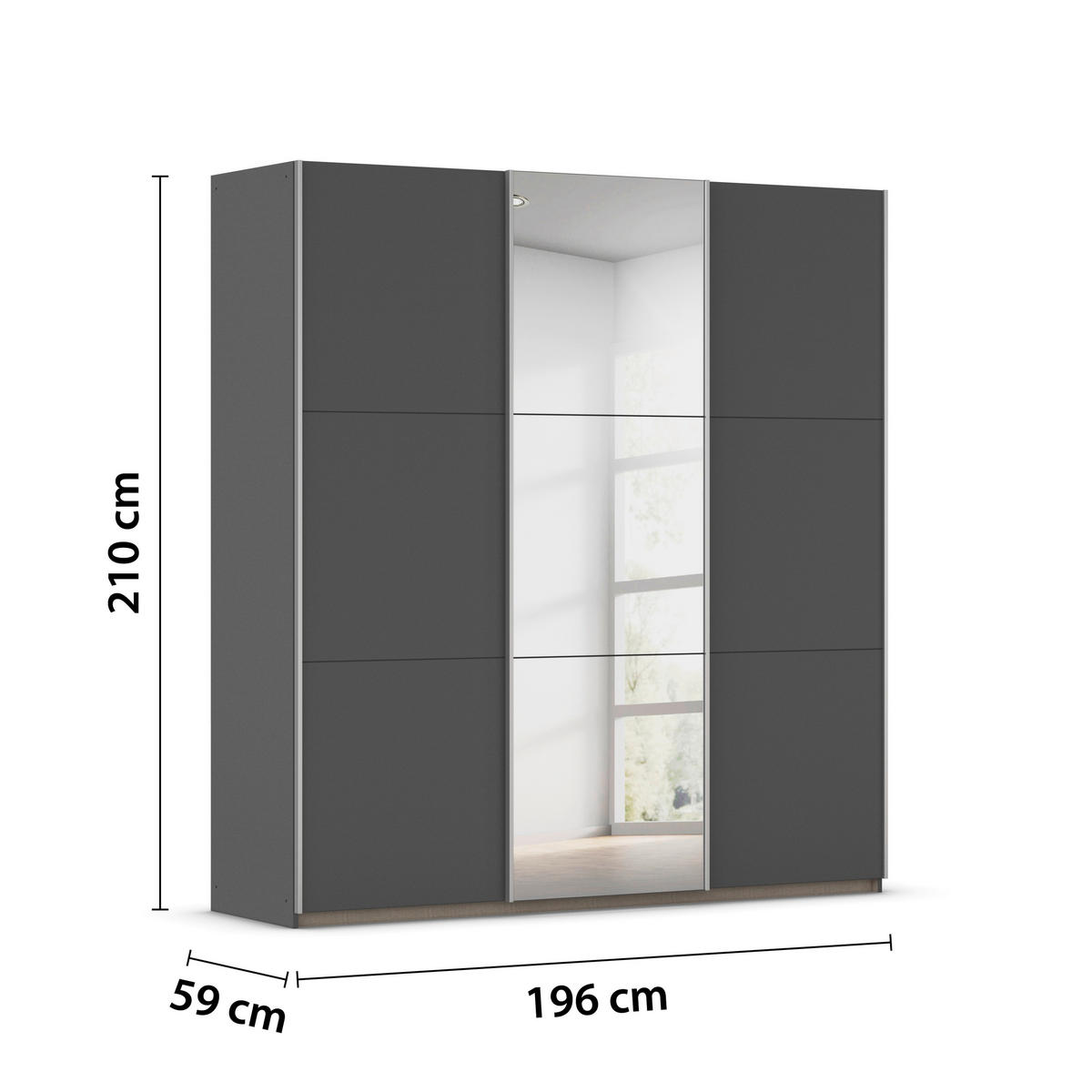 GARDEROB MED SKJUTDÖRRAR 196/210/59 cm,  i grå, 3 dörrar  - grå, Trend, metall/trämaterial (196/210/59cm) - Rauch Möbel
