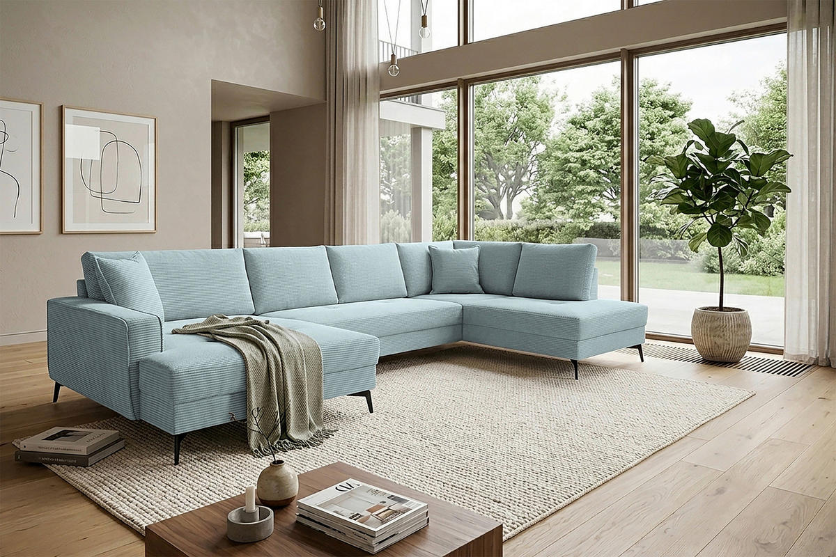 WOHNLANDSCHAFT ZERO Salbeigrün Cord  - Salbeigrün/Schwarz, Trend, Textil/Metall (173/362/195cm) - Livetastic