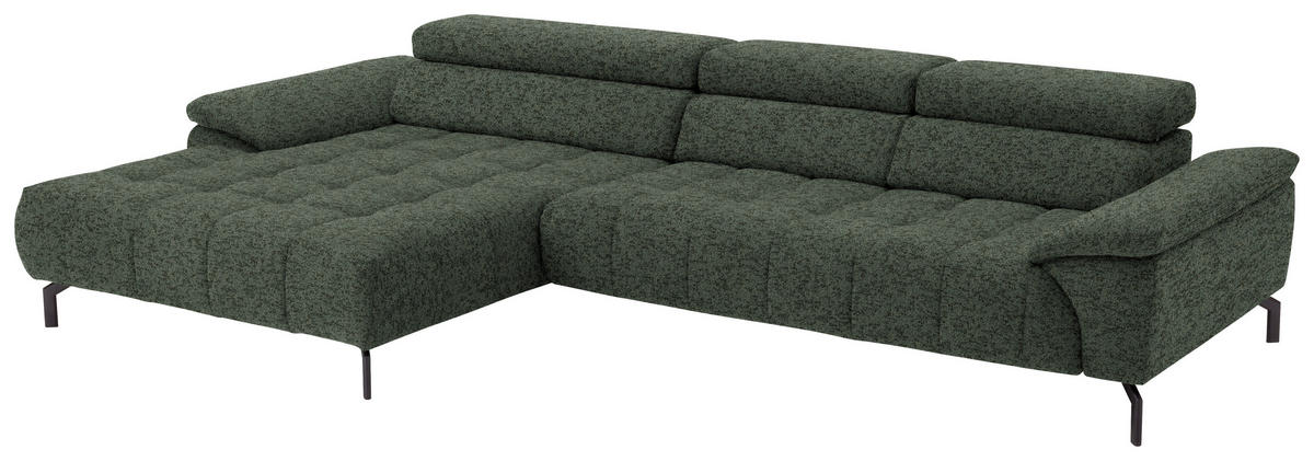 ECKSOFA in Chenille Grün  190/329 cm  - Schwarz/Grün, Design, Textil/Metall (190/329cm) - Beldomo Style