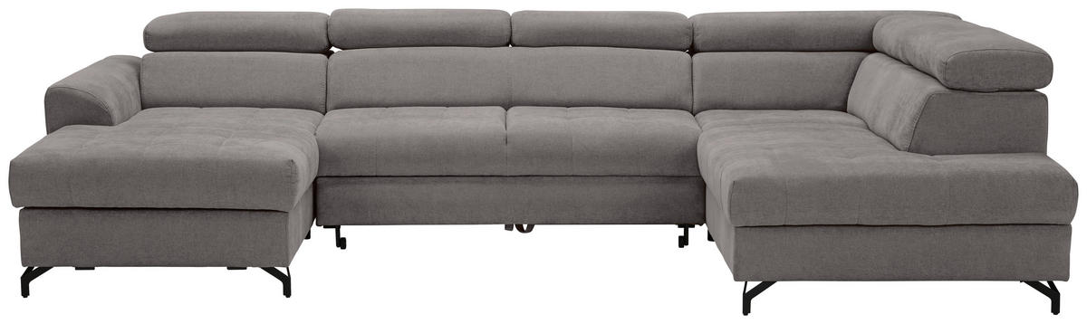 WOHNLANDSCHAFT Grau Struktur  - Schwarz/Grau, Design, Textil/Metall (177/327/203cm) - Stylife