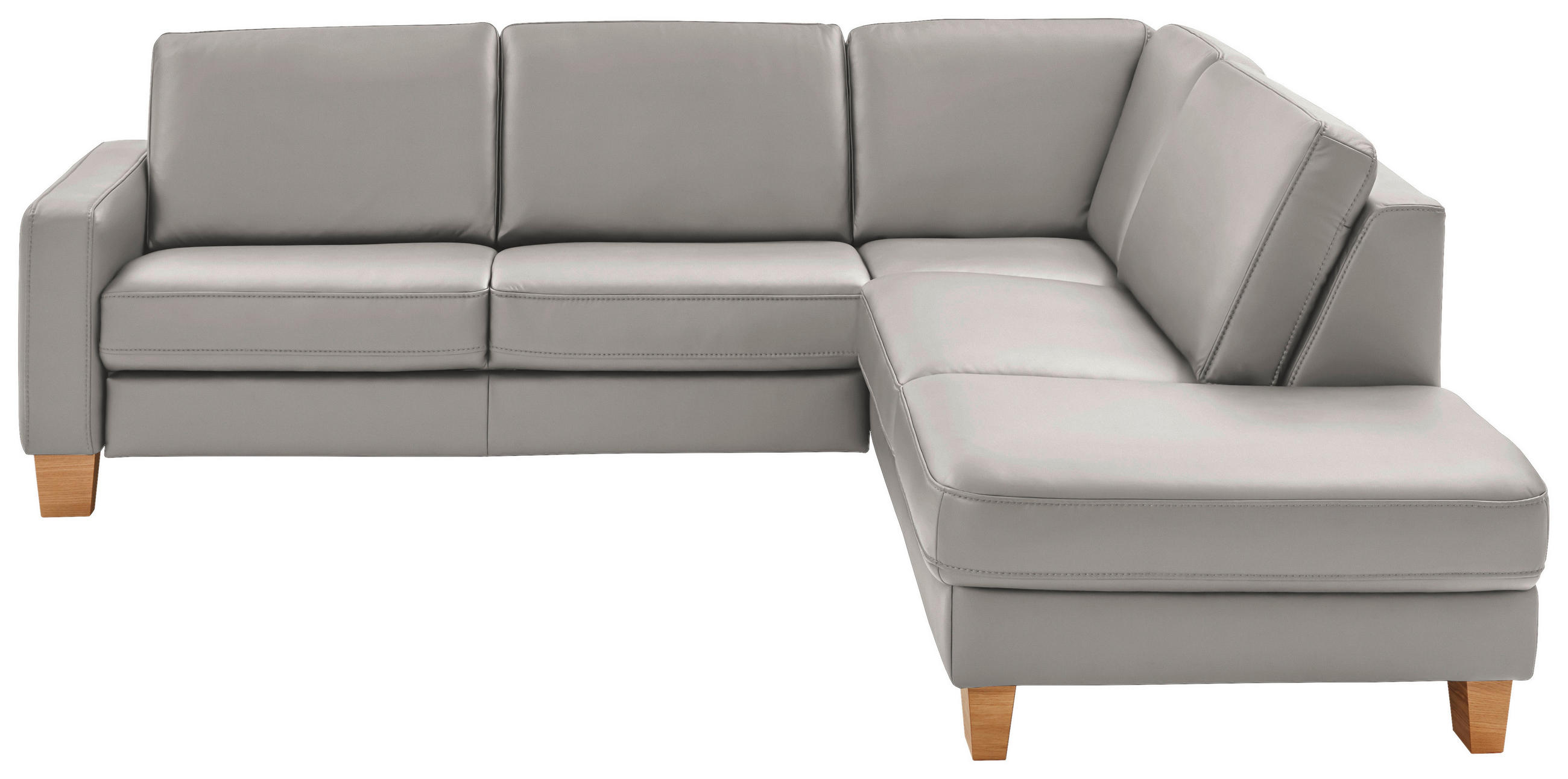 ECKSOFA in Echtleder Hellgrau  - Eiche Bianco/Hellgrau, Natur, Leder/Holz (257/235cm) - Valdera