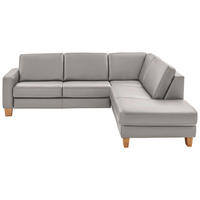 ECKSOFA in Echtleder Hellgrau  - Eiche Bianco/Hellgrau, Natur, Leder/Holz (257/235cm) - Valdera