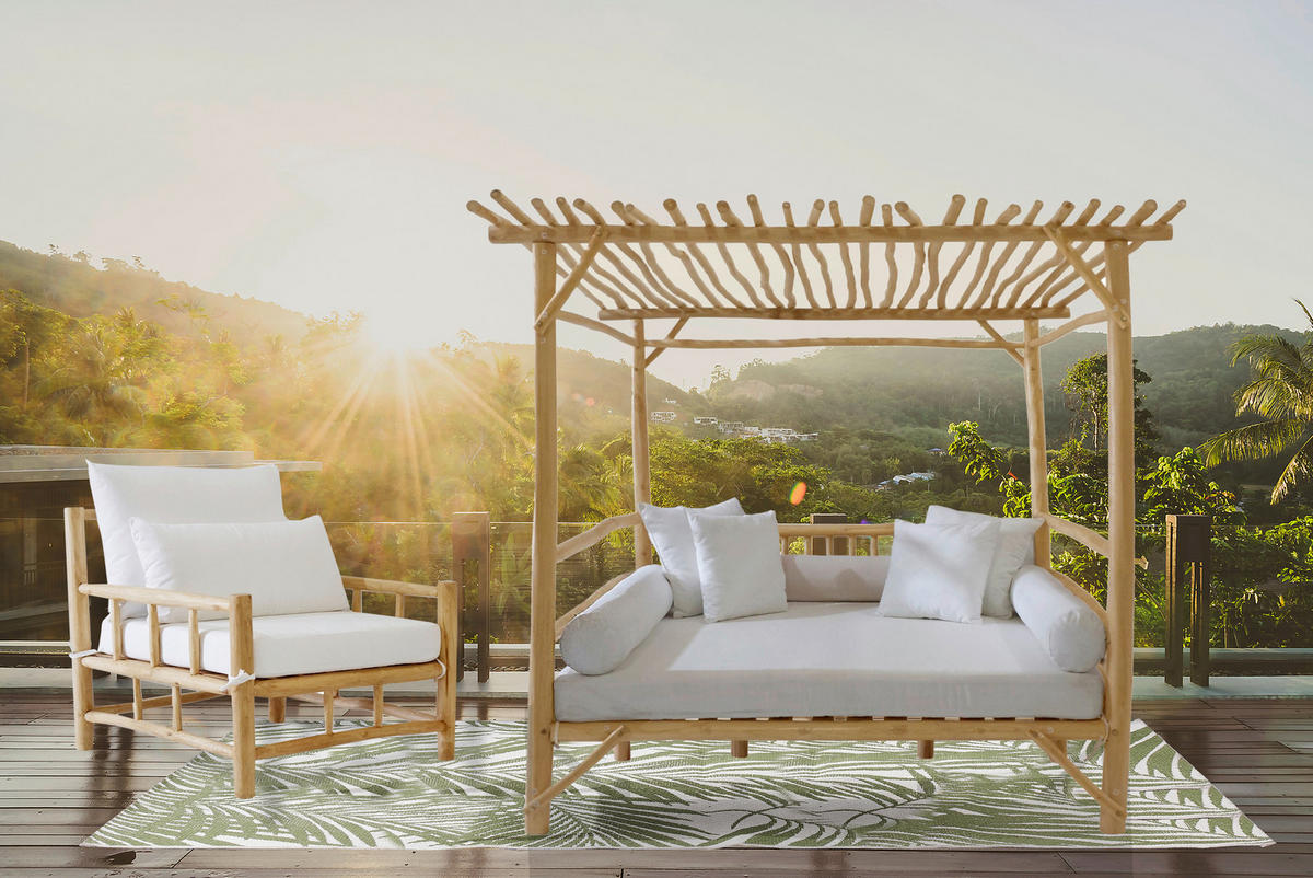 LOUNGEBETT  - Naturfarben/Weiß, Natur, Holz/Textil (200/200/180cm) - Livetastic