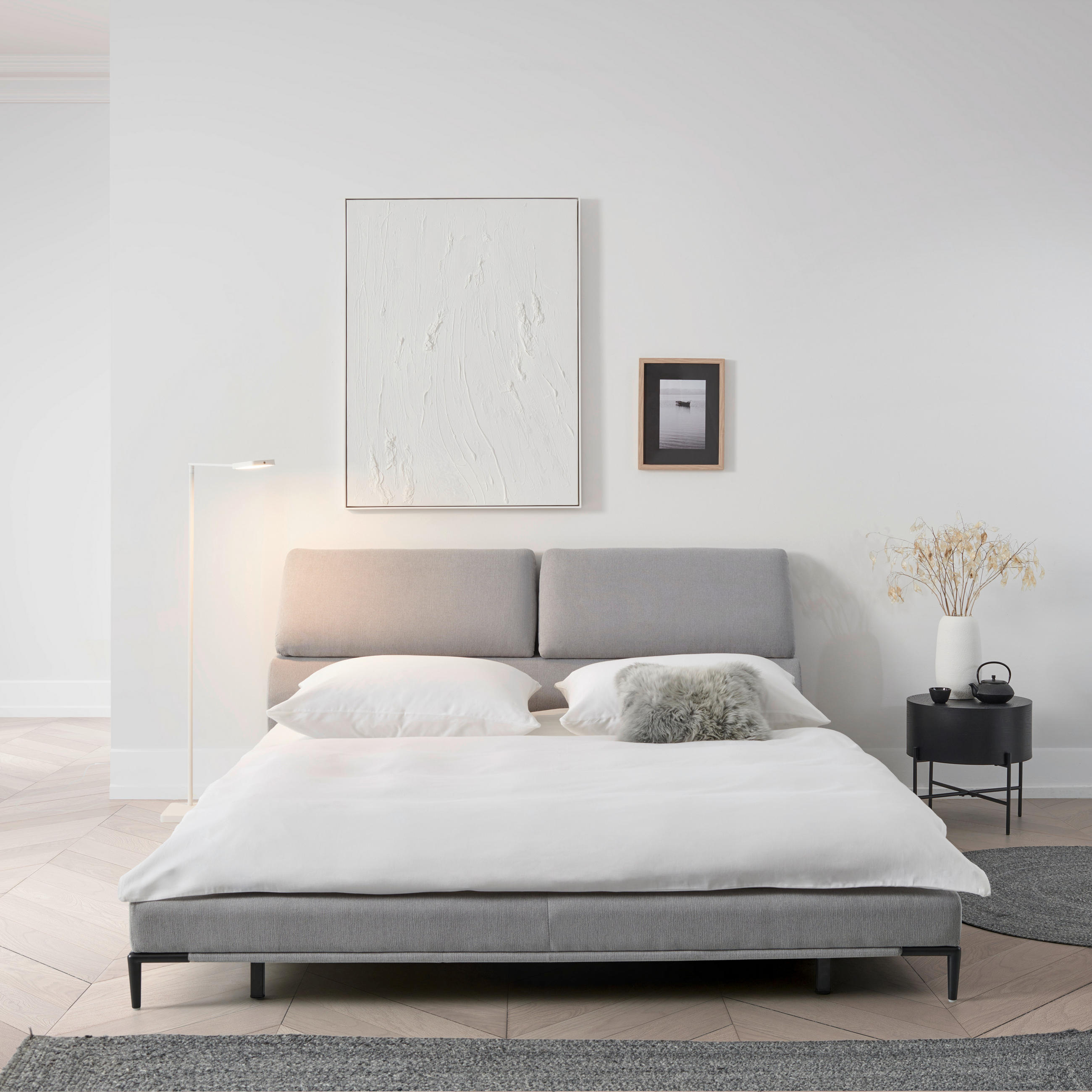 ČALOUNĚNÁ POSTEL, 180/200 cm, šedá - šedá/černá, Moderní, kov/dřevo (180/200cm) - Livetastic