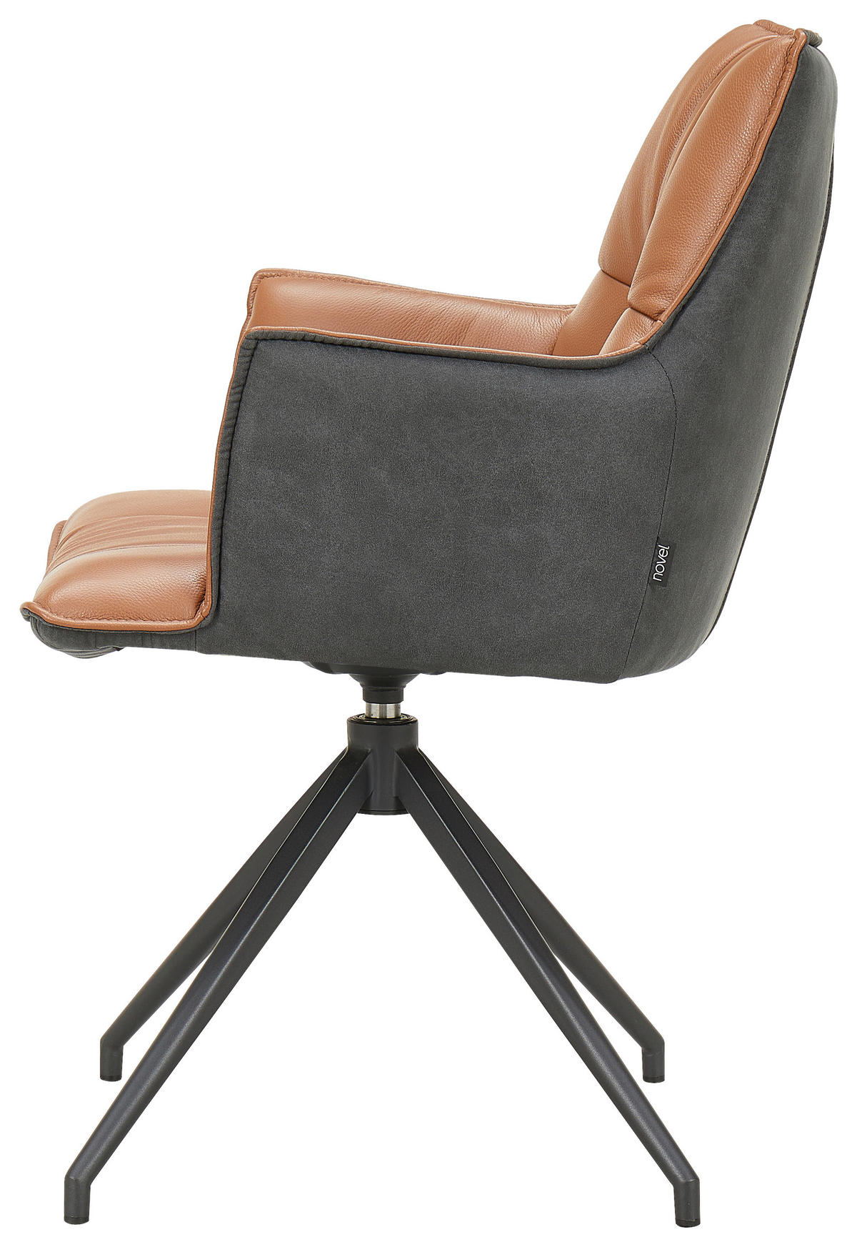 ARMLEHNSTUHL  in Eisen Mikrofaser Echtleder pigmentiert  - Cognac/Schwarz, Design, Leder/Textil (60,5/89,5/63cm) - Novel