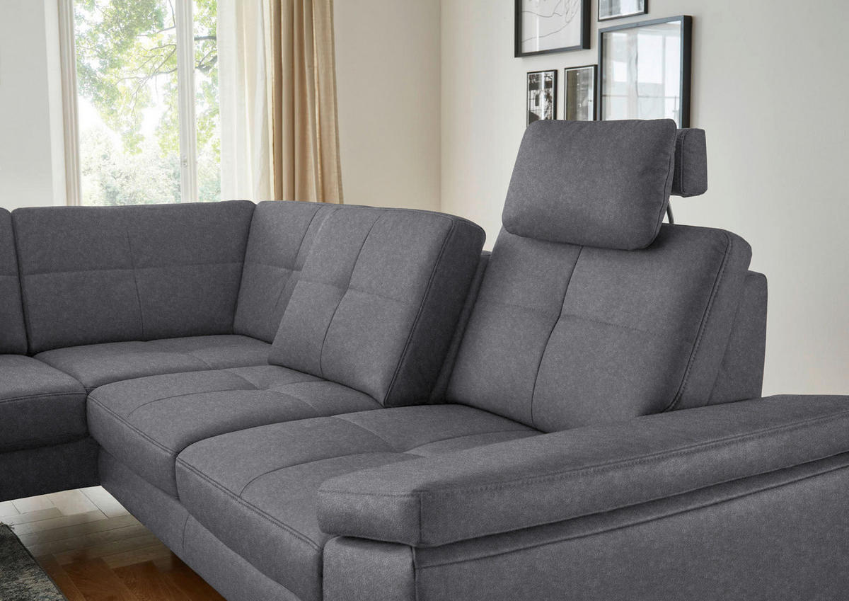 ECKSOFA in Lederlook, Mikrofaser Grau  - Schwarz/Grau, Design, Textil/Metall (194/261cm) - Beldomo System