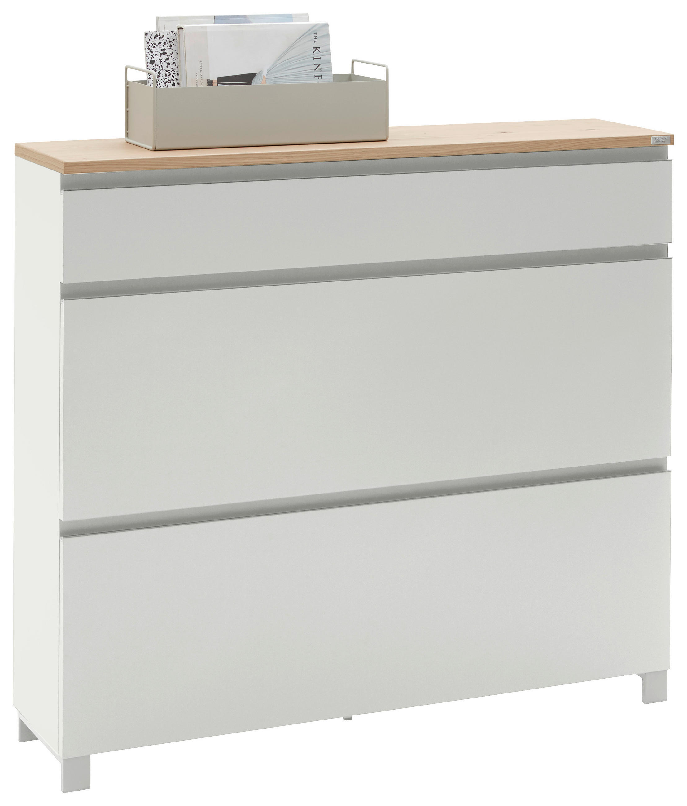 SCHUHSCHRANK Balkeneiche furniert Weiß, Eichefarben  - Eichefarben/Silberfarben, Design, Holz/Holzwerkstoff (120/108/31cm) - Dieter Knoll