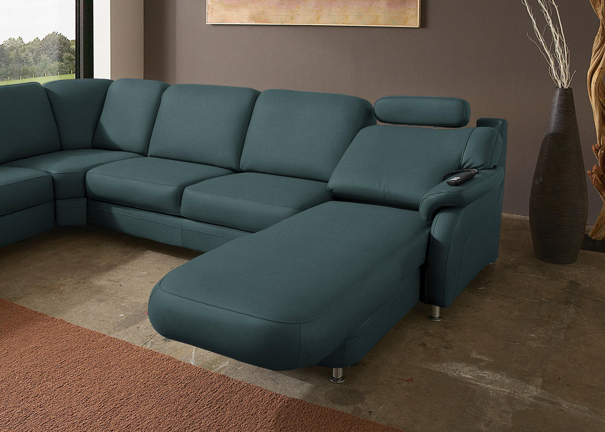 WOHNLANDSCHAFT Echtleder Graublau  - Graublau/Alufarben, Konventionell, Leder/Metall (239/329/165cm) - Beldomo Premium