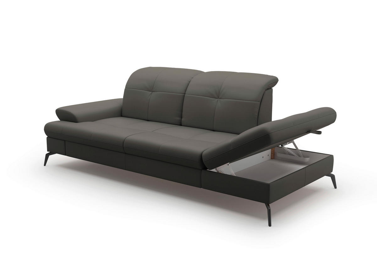 RÉCAMIERE in Echtleder Anthrazit  - Anthrazit/Schwarz, Konventionell, Leder/Metall (231/90/122cm) - Sit & More
