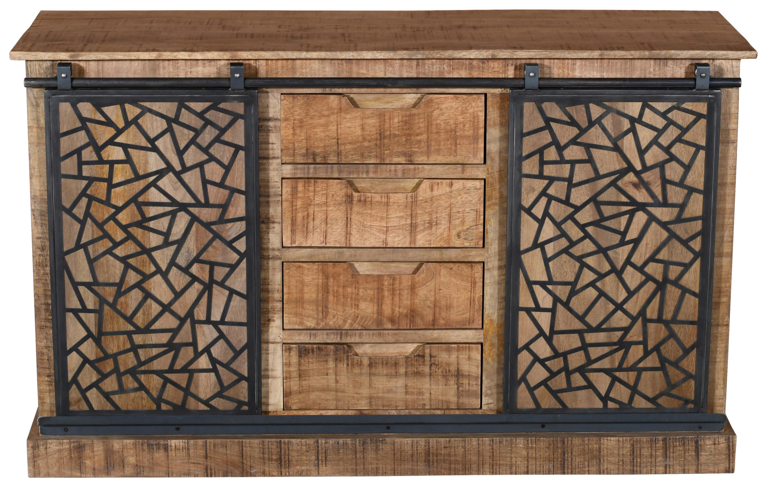 MID.YOU KOMODA, mangové drevo, prírodná farba, čierna, 140/85/45 cm