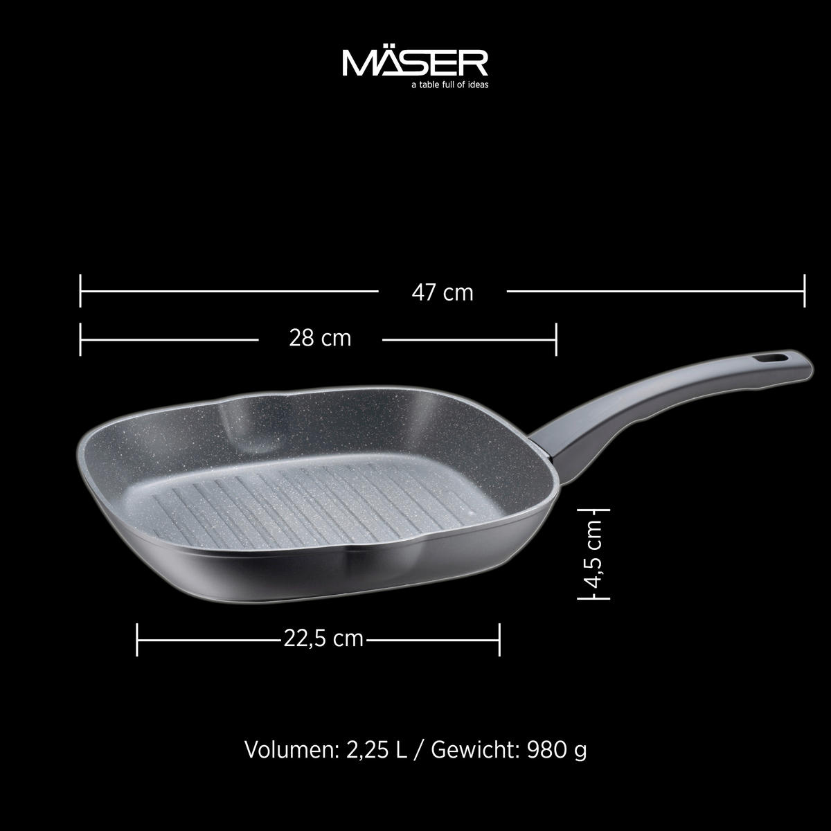 GRILLPFANNE LEONIS ILAG®-Antihaftbeschichtung  - Schwarz, Basics, Metall (28/4,5/28cm) - Mäser