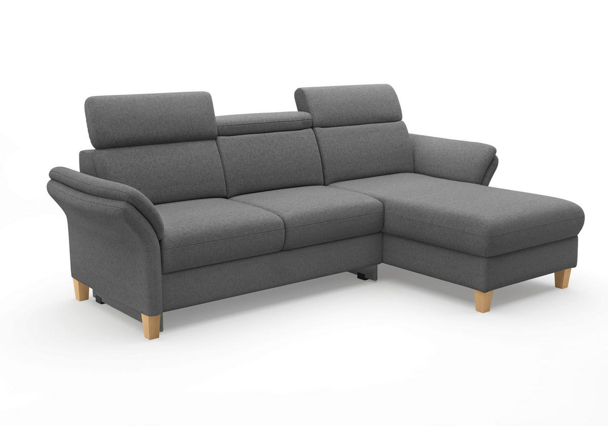ECKSOFA GLENDALE E Dunkelgrau Flachgewebe  - Eichefarben/Dunkelgrau, KONVENTIONELL, Holz/Textil (253/166cm) - Sit & More