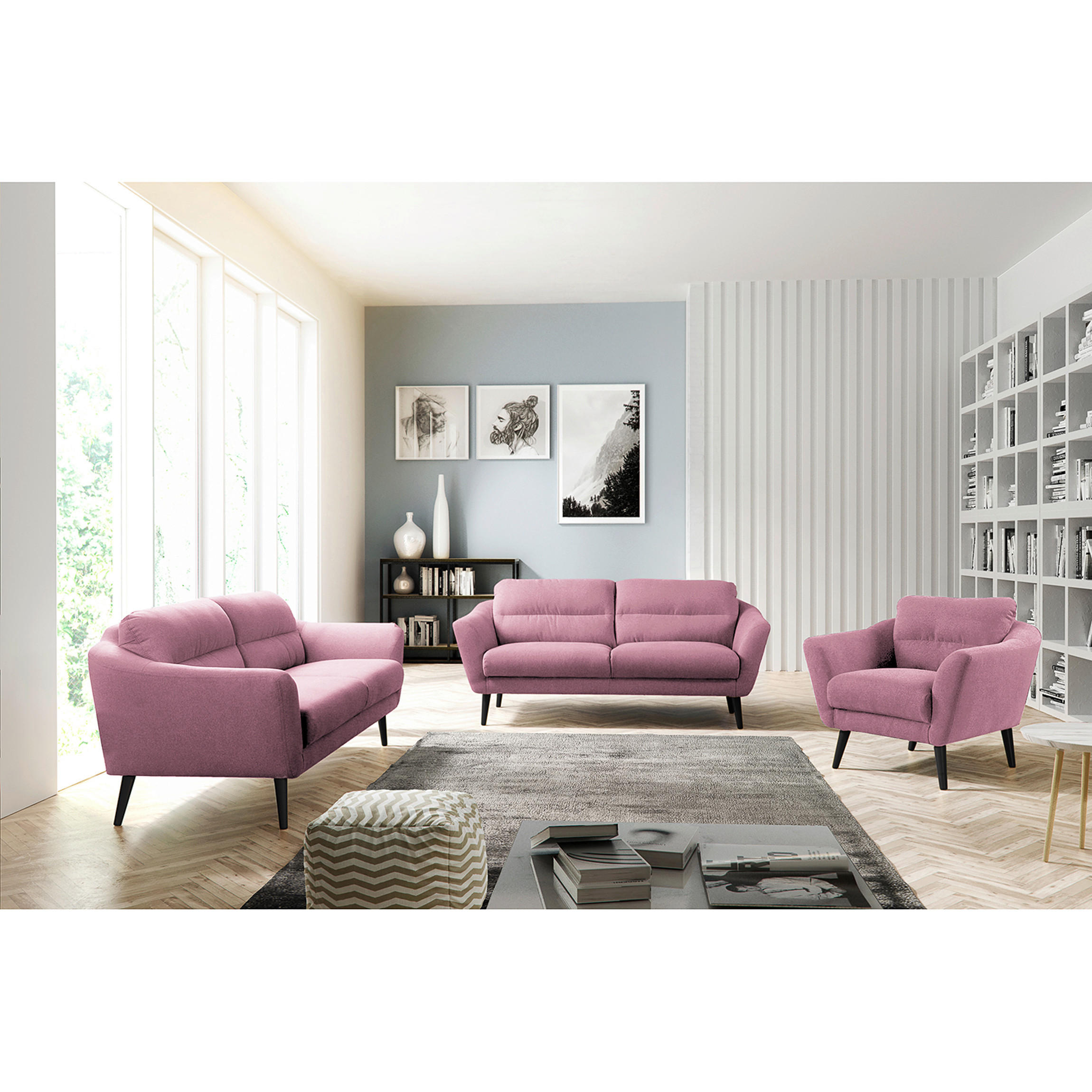SESSEL in Webstoff Rosa  - Schwarz/Rosa, Design, Holz/Textil (92/87/88cm) - Livetastic
