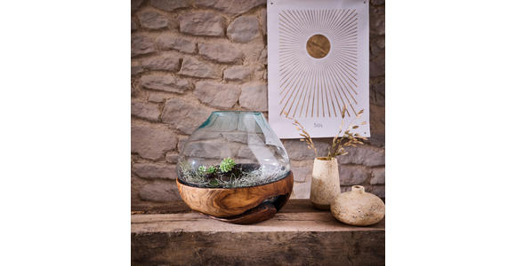 VASE 40 cm  - Klar/Teakfarben, LIFESTYLE, Glas/Holz (45/40cm) - Ambia Home