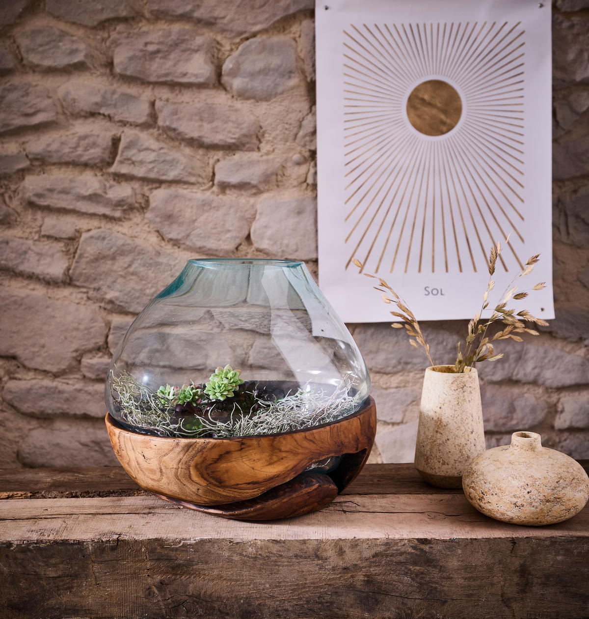 VASE 40 cm  - Klar/Teakfarben, LIFESTYLE, Glas/Holz (45/40cm) - Ambia Home