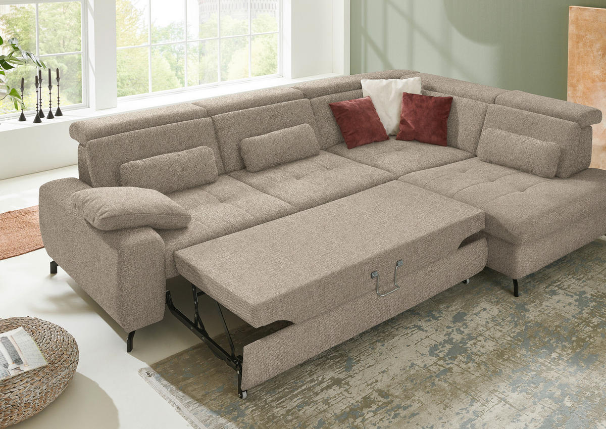 ECKSOFA in Chenille Hellbraun  - Hellbraun/Schwarz, Design, Textil/Metall (310/220cm) - Beldomo Style