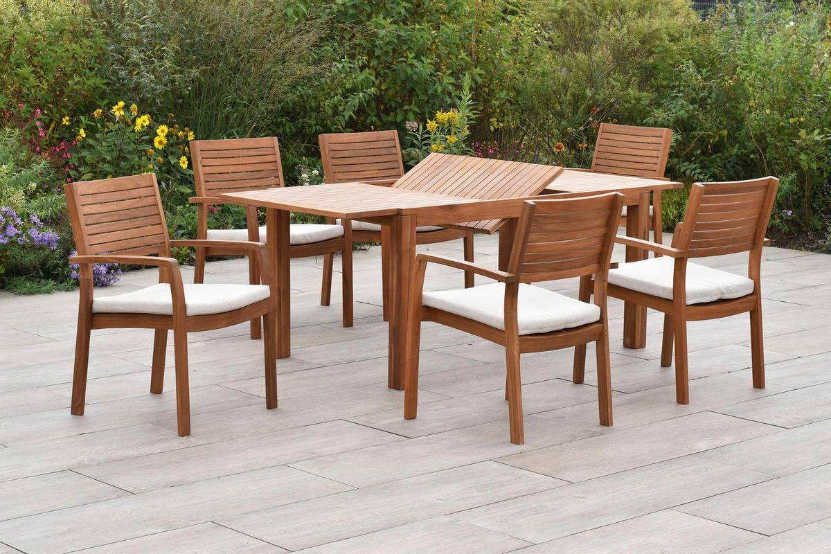 GARTENTISCHGRUPPE  - Beige/Akaziefarben, KONVENTIONELL, Holz/Textil - Gardenson