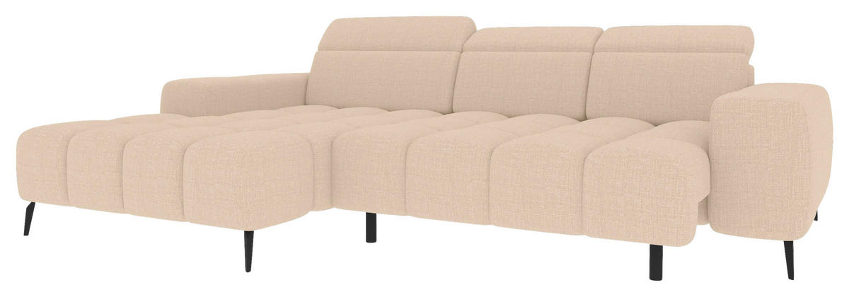 ECKSOFA Beige Flachgewebe Rücken echt, Kopfteilverstellung, Sitztiefenverstellung  - Beige/Schwarz, KONVENTIONELL, Kunststoff/Textil (171/273cm) - Carryhome