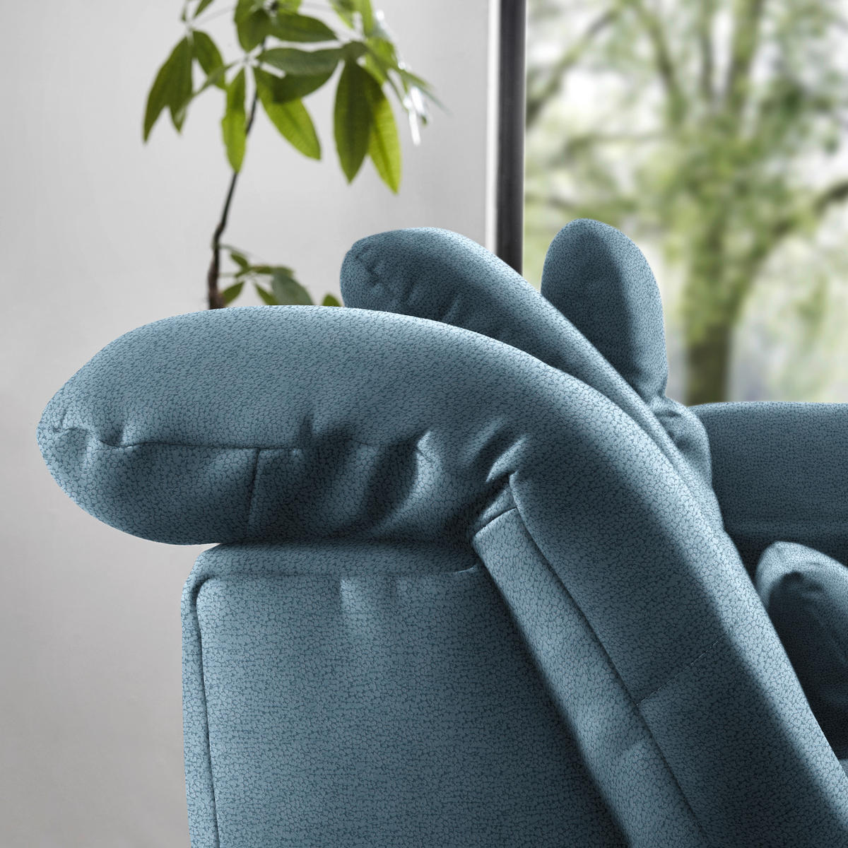 ECKSOFA  in Flachgewebe Hellblau  309/195 cm  - Chromfarben/Hellblau, Design, Textil (309/195cm) - Beldomo Style