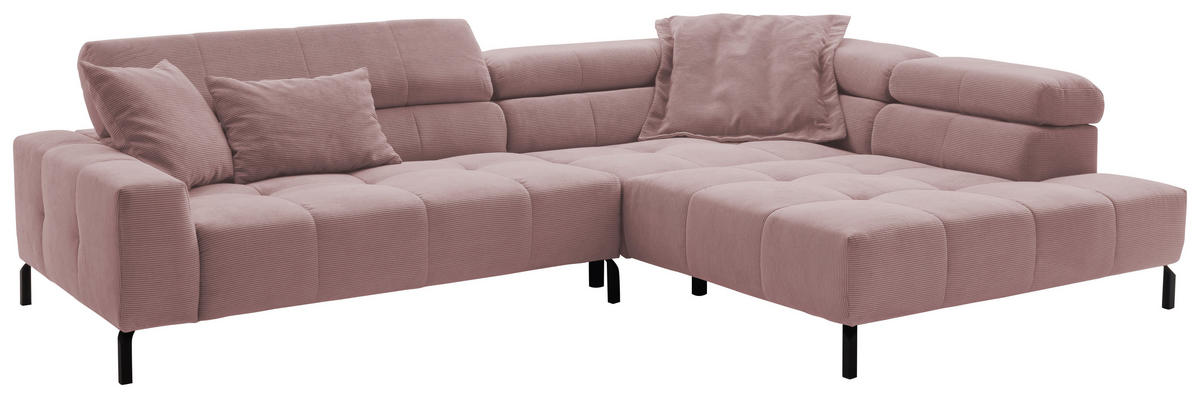 ECKSOFA in Feincord Altrosa  - Schwarz/Altrosa, Konventionell, Textil/Metall (311/219cm) - Hom`in