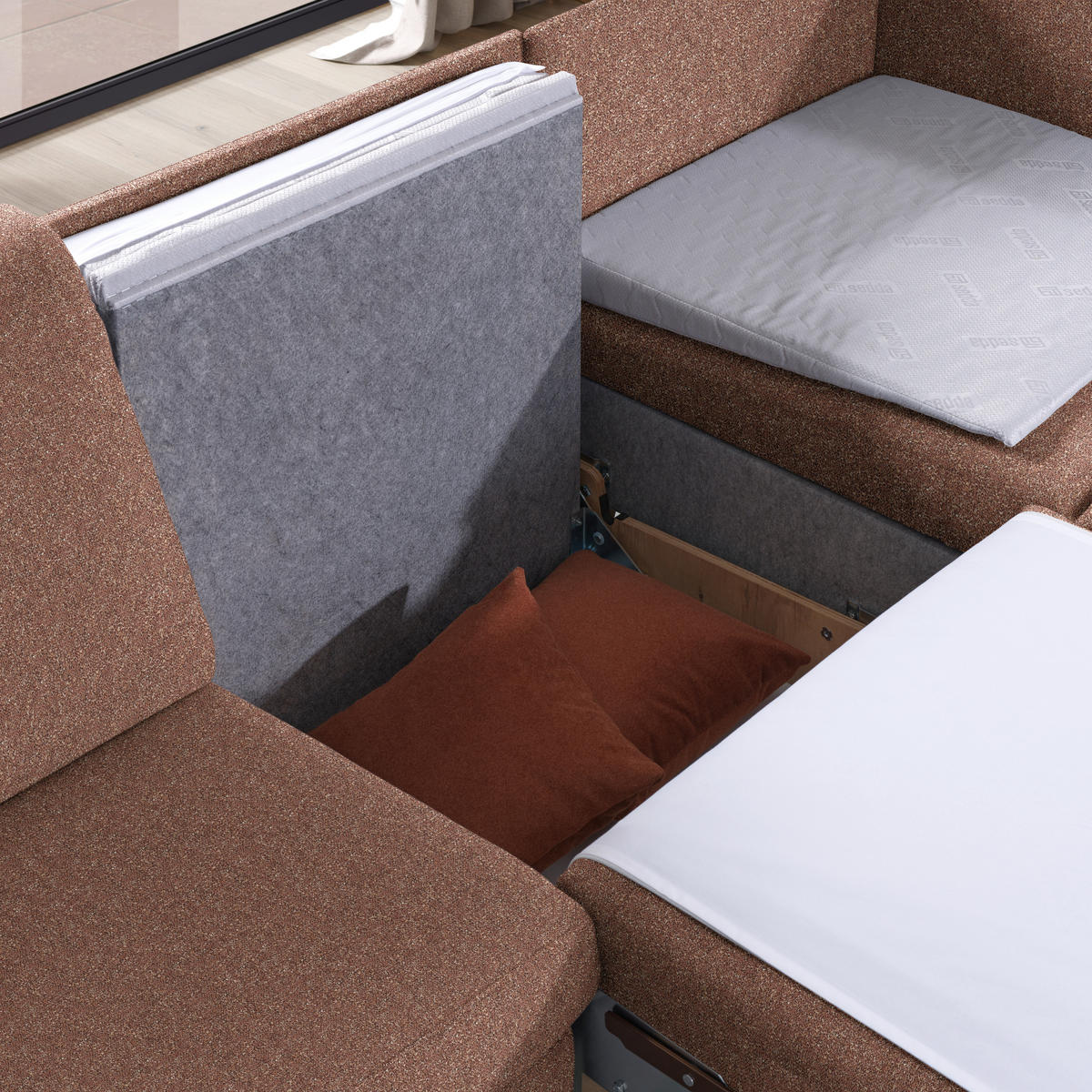 ECKSOFA  in Mikrovelours Terracotta  261/203 cm  - Eichefarben/Terracotta, KONVENTIONELL, Holz/Textil (261/203cm) - Sedda